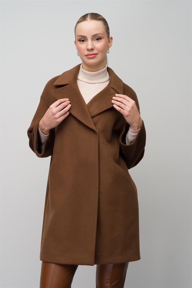 Casual Plus Size Coat with Snap Closure TOBACCO 3080
