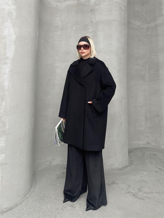 Casual Plus Size Coat with Snap Closure BLACK 3080