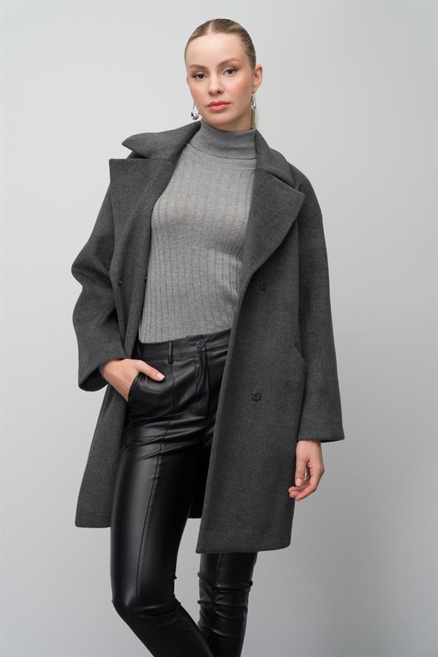 Casual Plus Size Coat with Snap Closure DARK GREY 3080