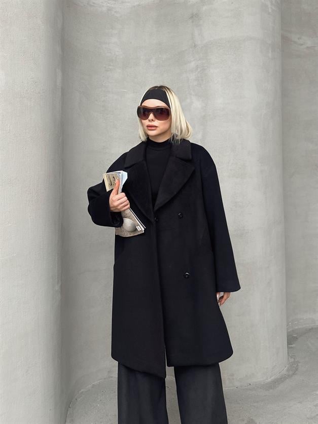 Casual Plus Size Coat with Snap Closure BLACK 3080