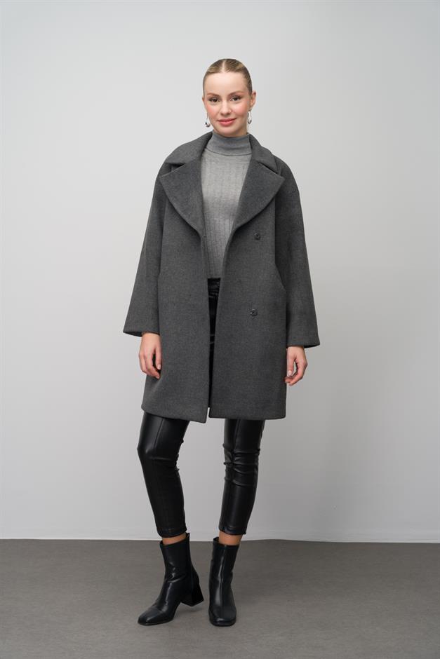 Casual Plus Size Coat with Snap Closure DARK GREY 3080