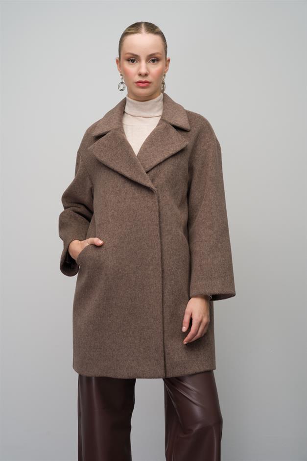 Casual Plus Size Coat with Snap Closure LATTE 3080