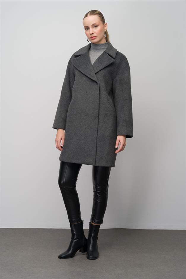 Casual Plus Size Coat with Snap Closure DARK GREY 3080