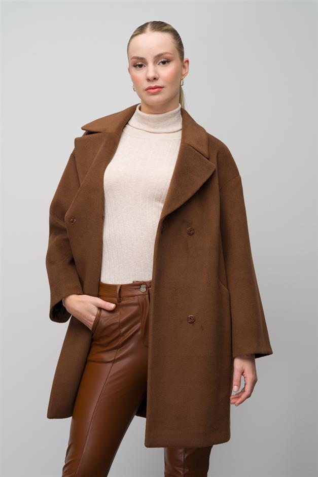 Casual Plus Size Coat with Snap Closure TOBACCO 3080