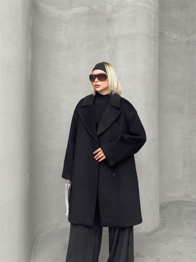 Casual Plus Size Coat with Snap Closure BLACK 3080