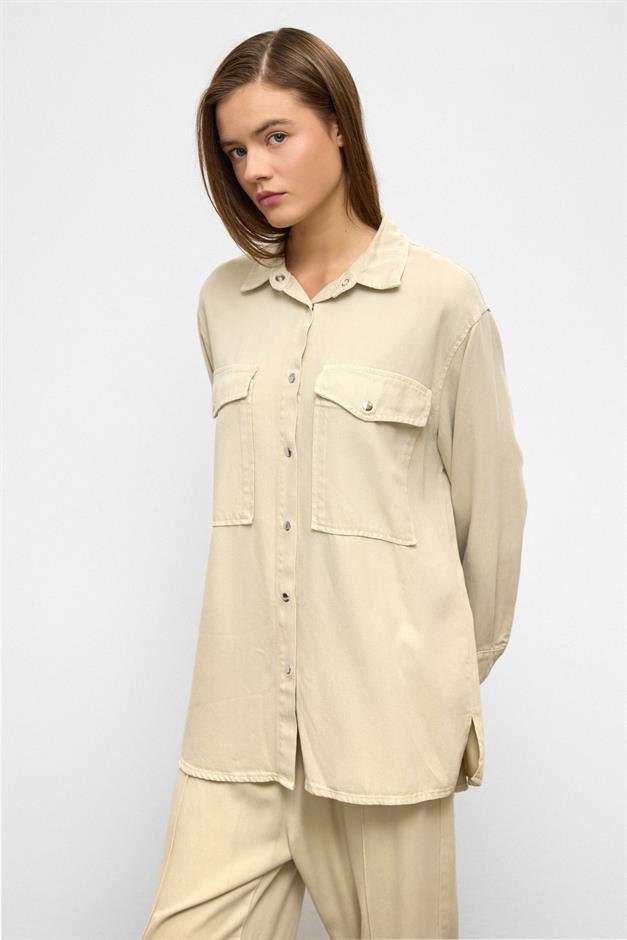 Snap-Front Casual Soft Denim Two-Piece Suit STONE 9378-TK