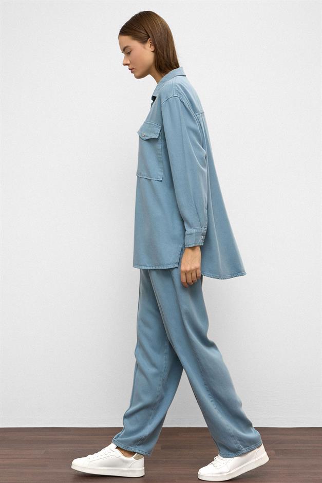 Snap-Front Casual Soft Denim Two-Piece Suit BLUE 9378-TK