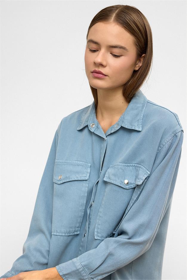 Snap-Front Casual Soft Denim Two-Piece Suit BLUE 9378-TK