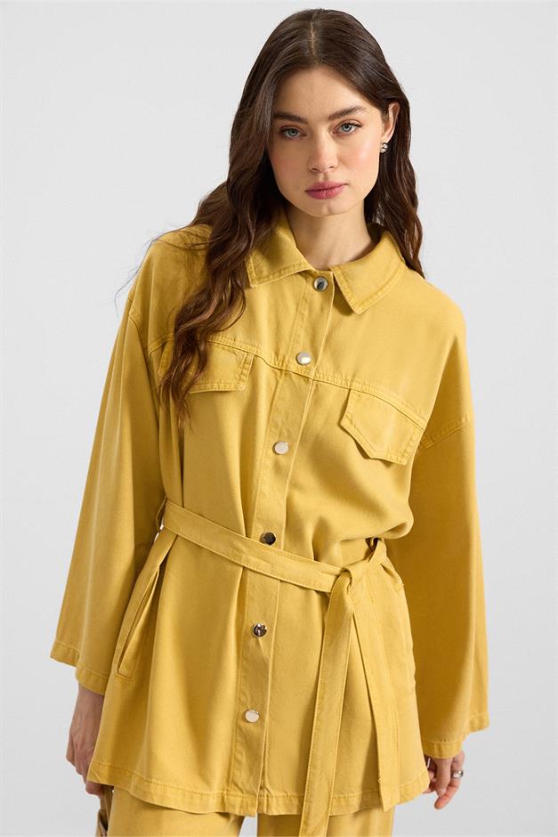 Çıt Çıt Kapamalı Soft Denim Ceket Pantolon İkili Takım SARI 9398-TK