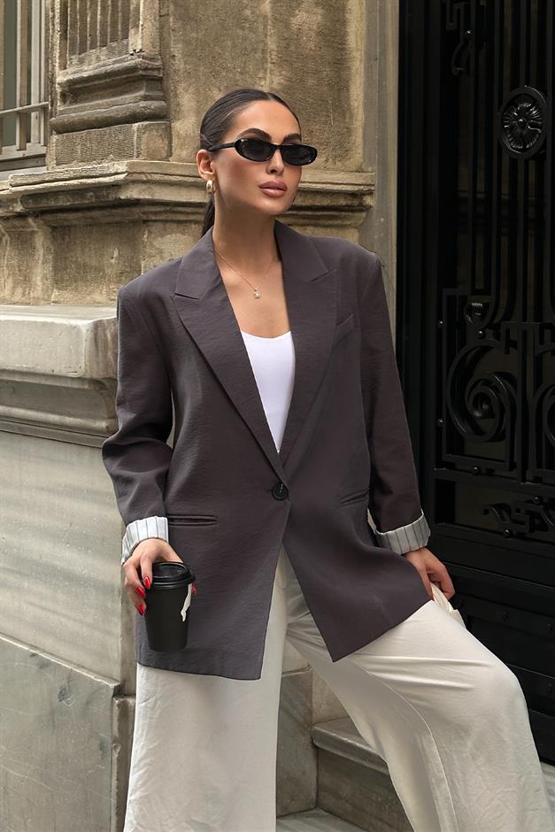 Striped Lined Modal Sports Jacket HARD COAL 8258