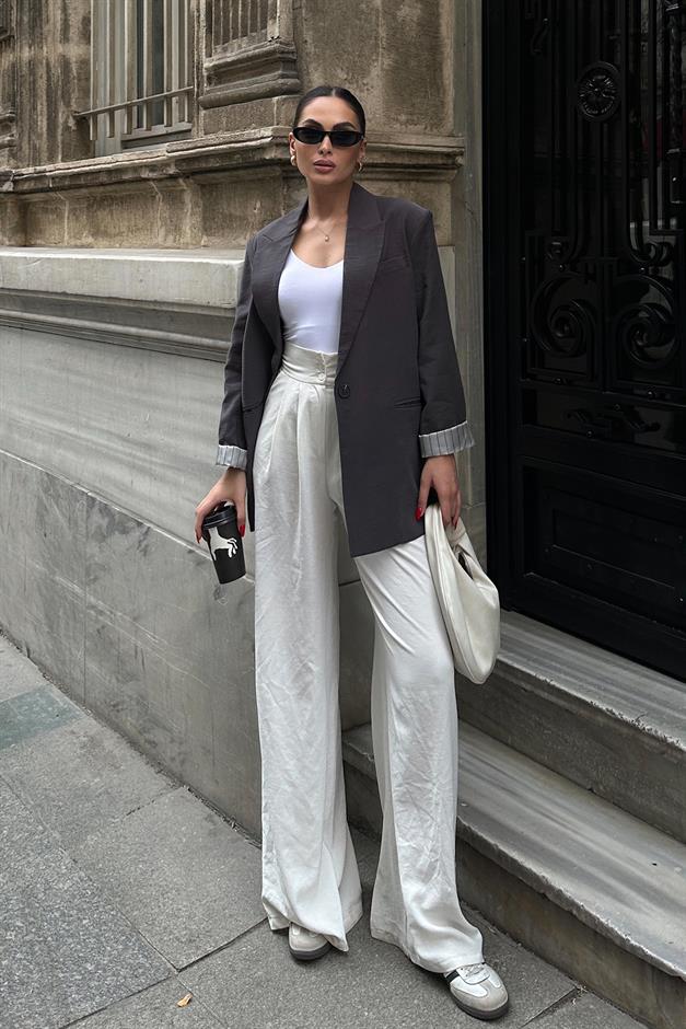 Striped Lined Modal Sports Jacket HARD COAL 8258