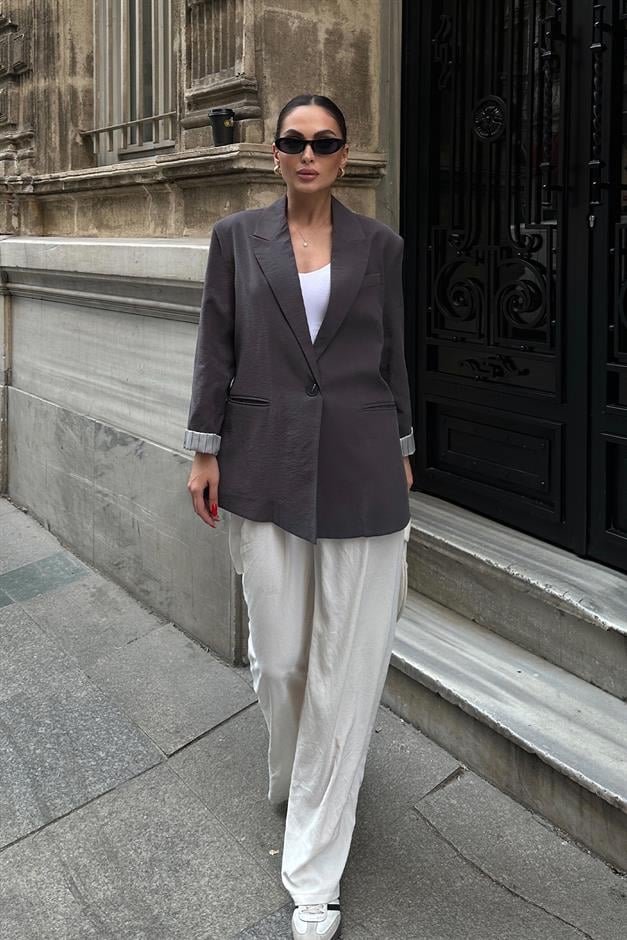 Striped Lined Modal Sports Jacket HARD COAL 8258