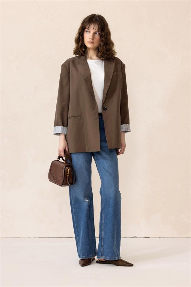 Striped Lined Modal Sports Jacket COFFEE 8258