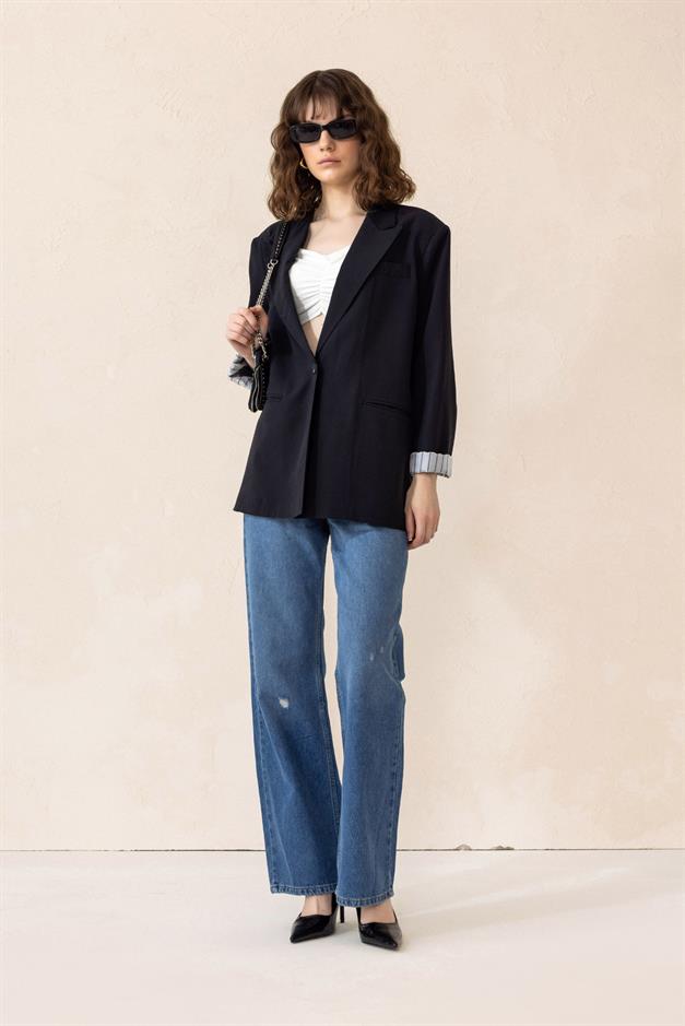 Striped Lined Modal Sports Jacket BLACK 8258