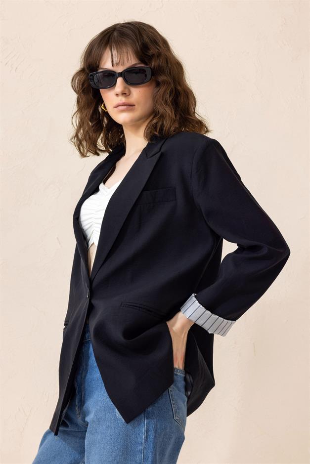 Striped Lined Modal Sports Jacket BLACK 8258