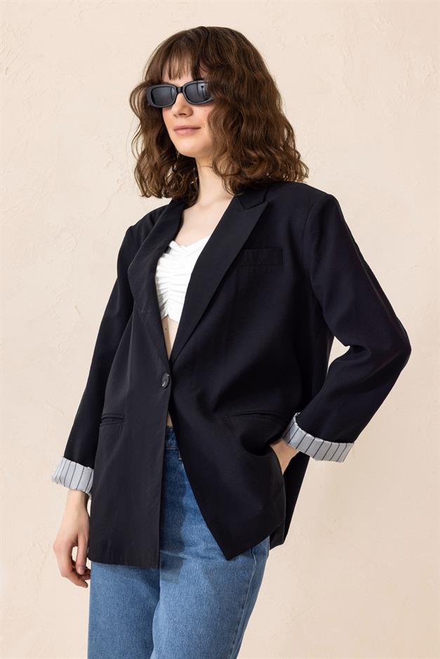 Striped Lined Modal Sports Jacket BLACK 8258