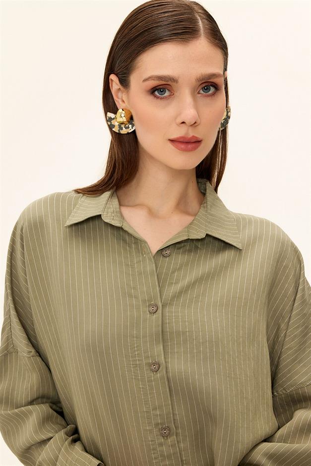 Striped Fabric Casual Modal Shirt DRAB 9326