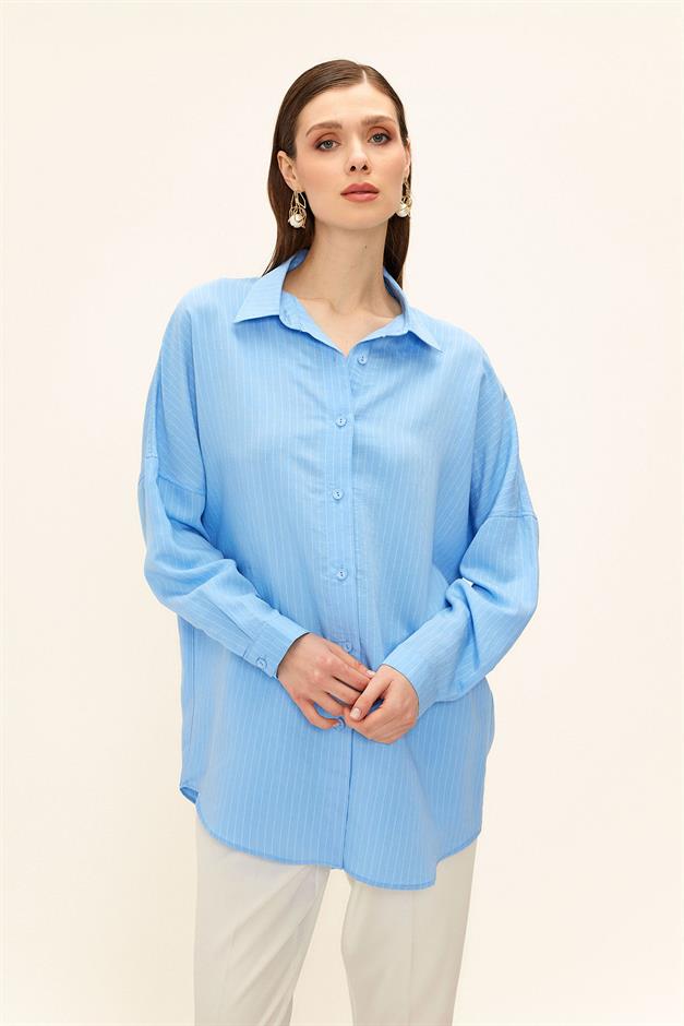 Striped Fabric Casual Modal Shirt BLUE 9326
