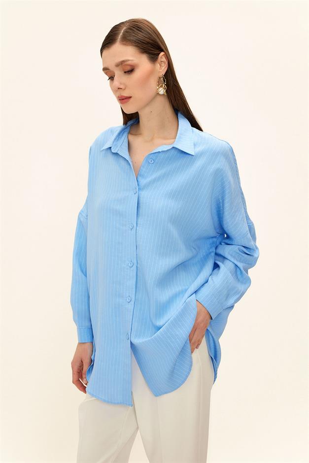 Striped Fabric Casual Modal Shirt BLUE 9326