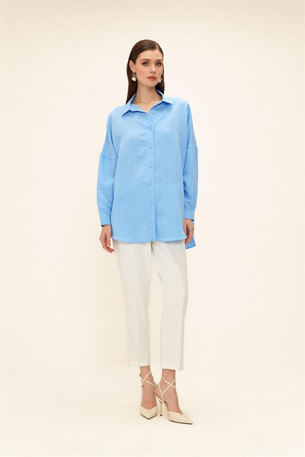 Striped Fabric Casual Modal Shirt BLUE 9326