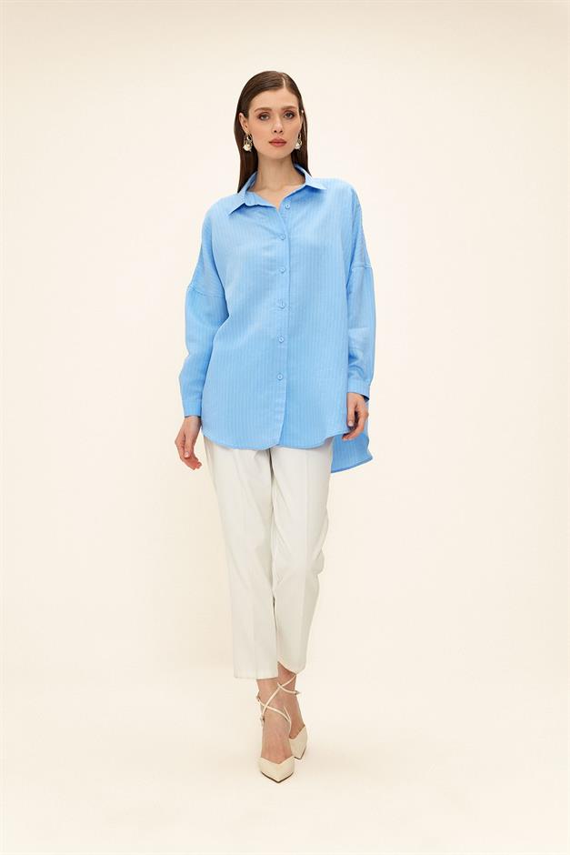 Striped Fabric Casual Modal Shirt BLUE 9326