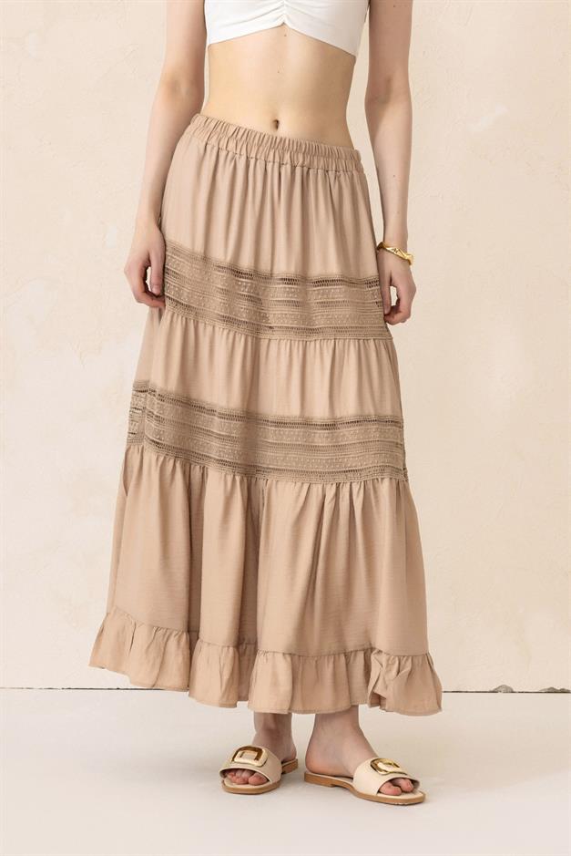 Elastic Waist Skirt with Lace Detail STONE 7061