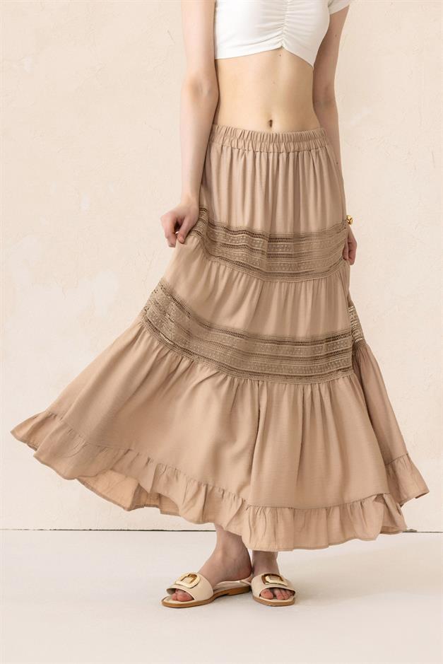 Elastic Waist Skirt with Lace Detail STONE 7061