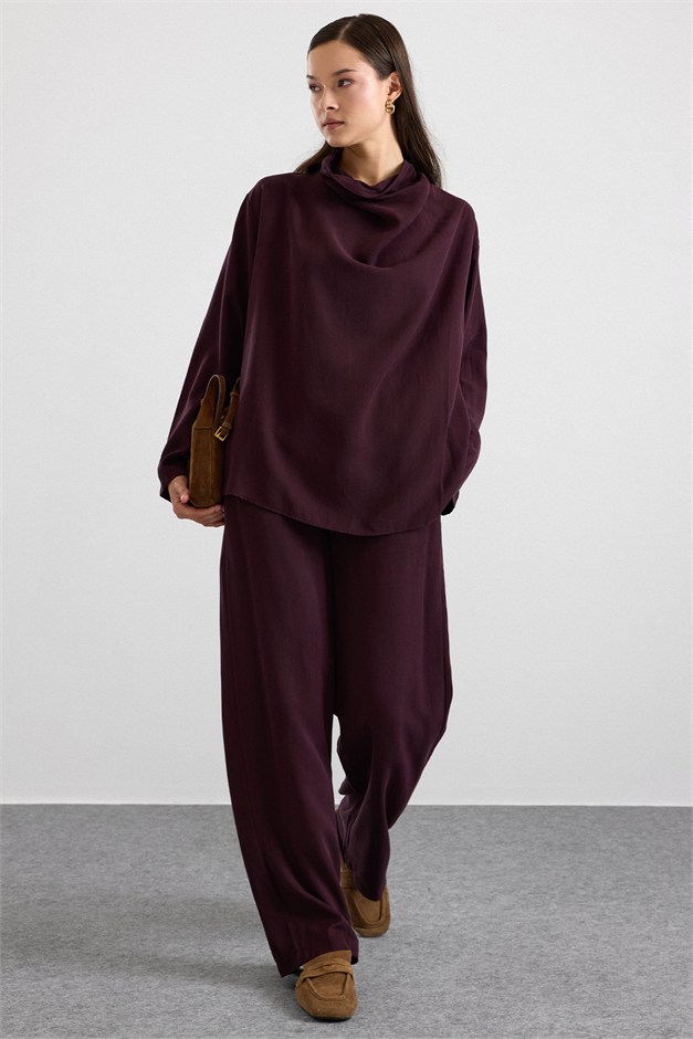 Degaje Yaka Oversize Pantolon Bluz İkili Takım MÜRDÜM 9483-TK