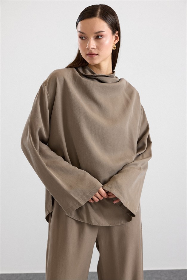 Degaje Yaka Oversize Pantolon Bluz İkili Takım HAKİ 9483-TK
