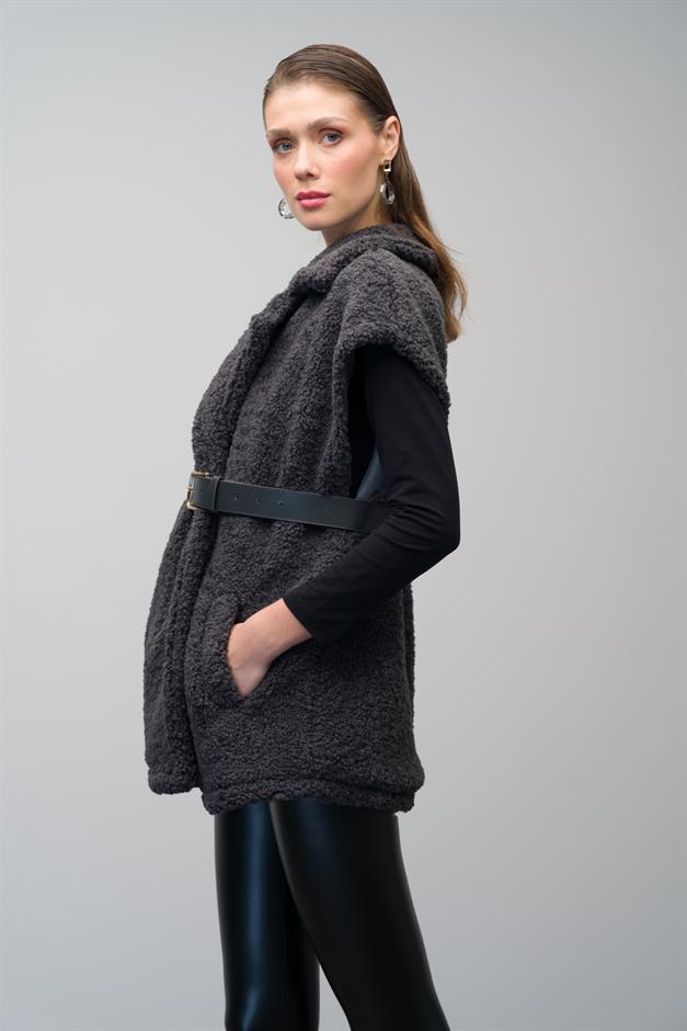 Casual Vest with Leather Belt and Lining HARD COAL 8242