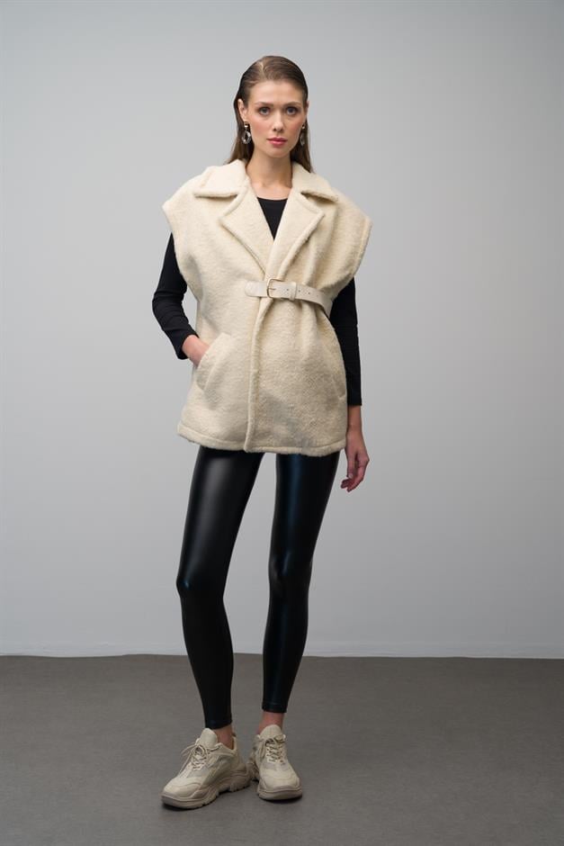 Casual Vest with Leather Belt and Lining CREAM 8242