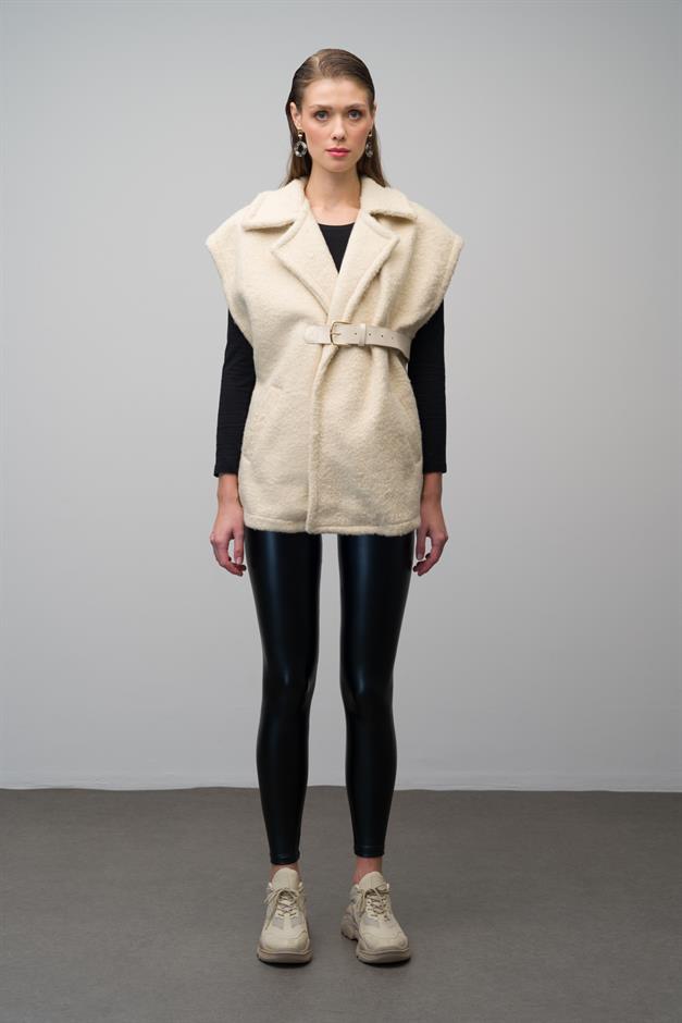 Casual Vest with Leather Belt and Lining CREAM 8242