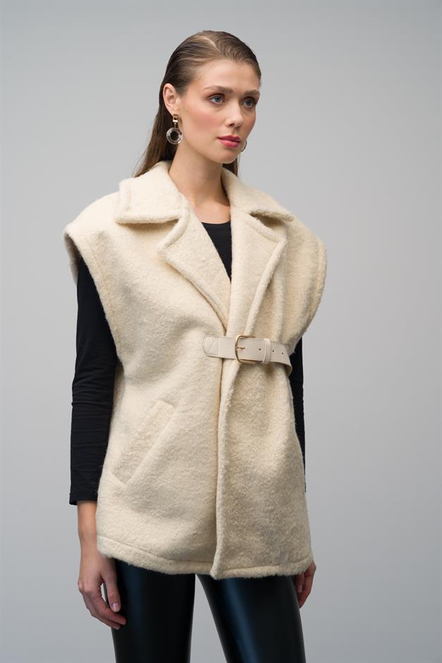 Casual Vest with Leather Belt and Lining CREAM 8242