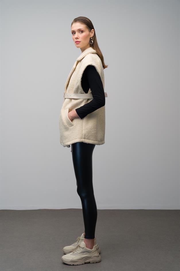 Casual Vest with Leather Belt and Lining CREAM 8242