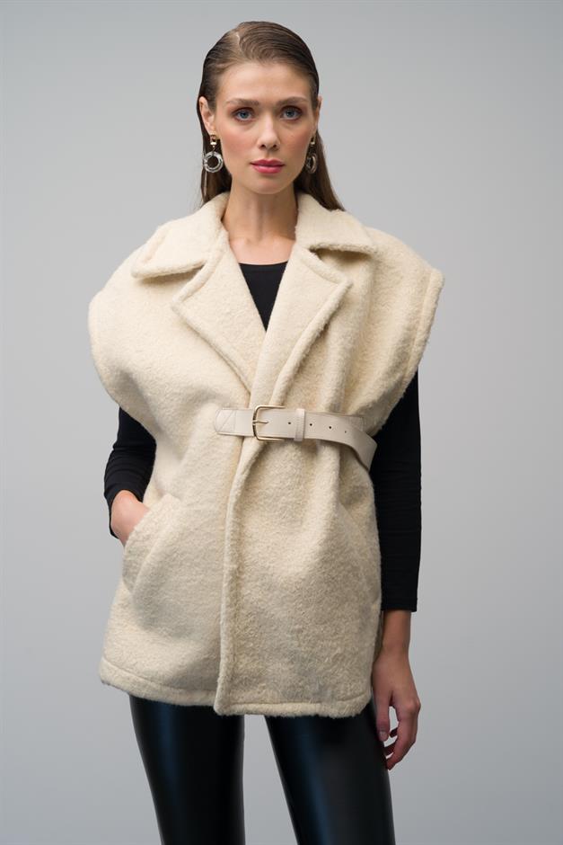 Casual Vest with Leather Belt and Lining CREAM 8242