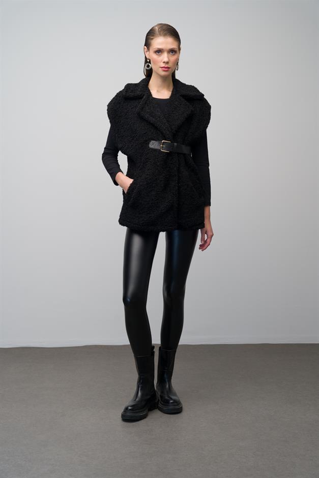 Casual Vest with Leather Belt and Lining BLACK 8242