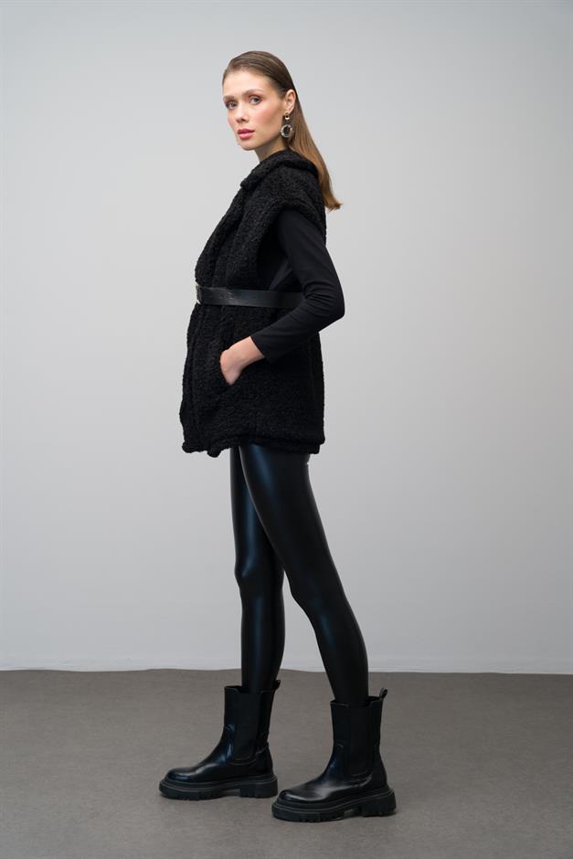 Casual Vest with Leather Belt and Lining BLACK 8242