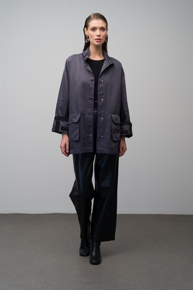 Leather Belted Garni Detailed Unlined Short Trench Coat HARD COAL 6670