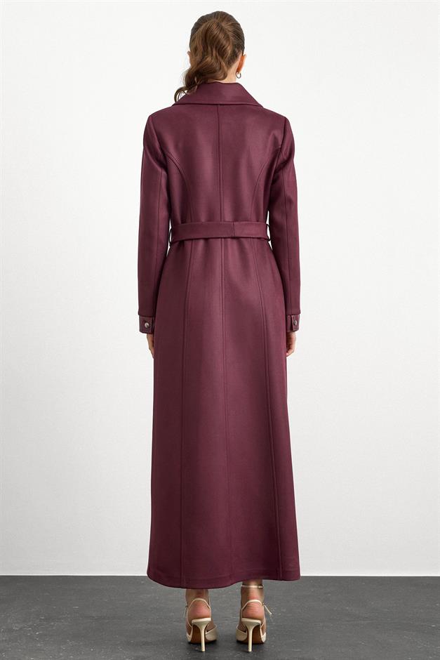 Deri ve Çıt Çıt Aksesuarlı Gabardin Süet Pardesü BORDO 6793