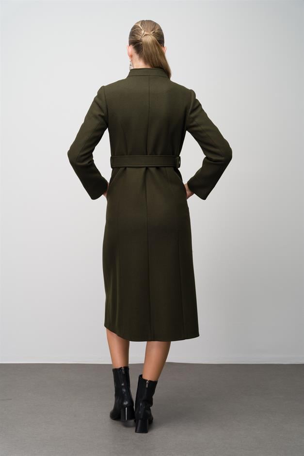 Wool Blend Coat with Leather and Embroidered Details DRAB 6630