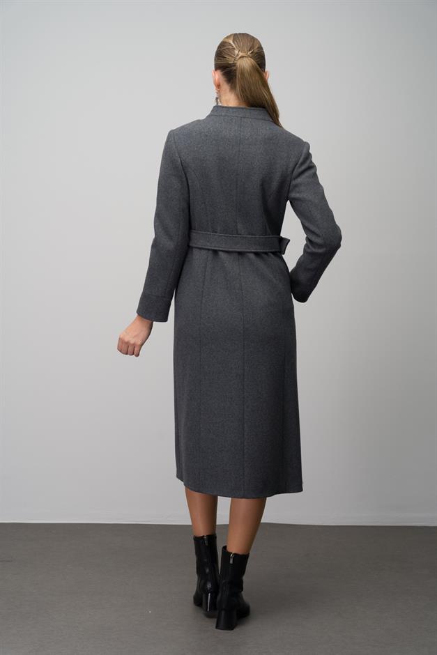 Wool Blend Coat with Leather and Embroidered Details HARD COAL 6630