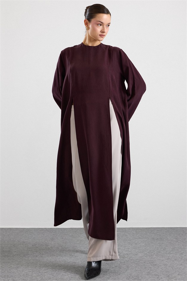 Derin Yırtmaçlı Oversize Uzun Tunik MÜRDÜM 9838