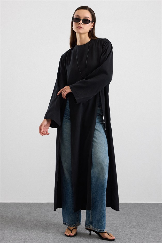 Derin Yırtmaçlı Oversize Uzun Tunik SİYAH 9838