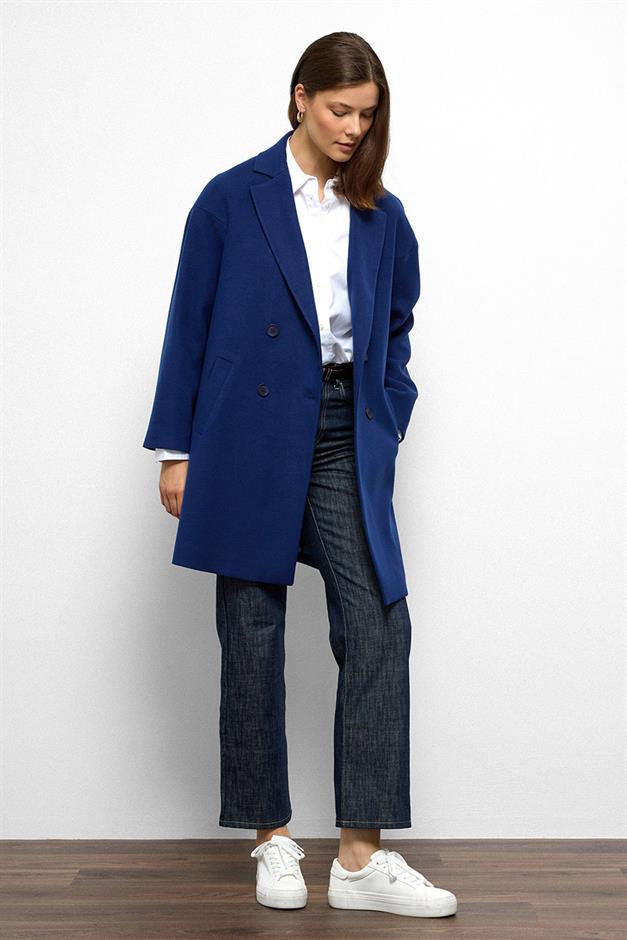 معطف كبير الحجم مبطن بنقشة مزدوجة الصدر ساكس 3095