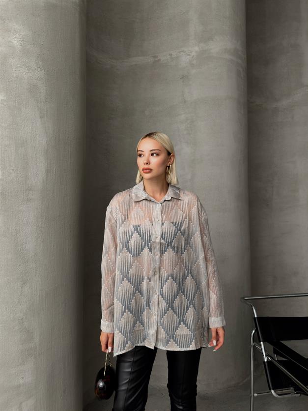 Patterned Transparent Shirt IVORY 9252