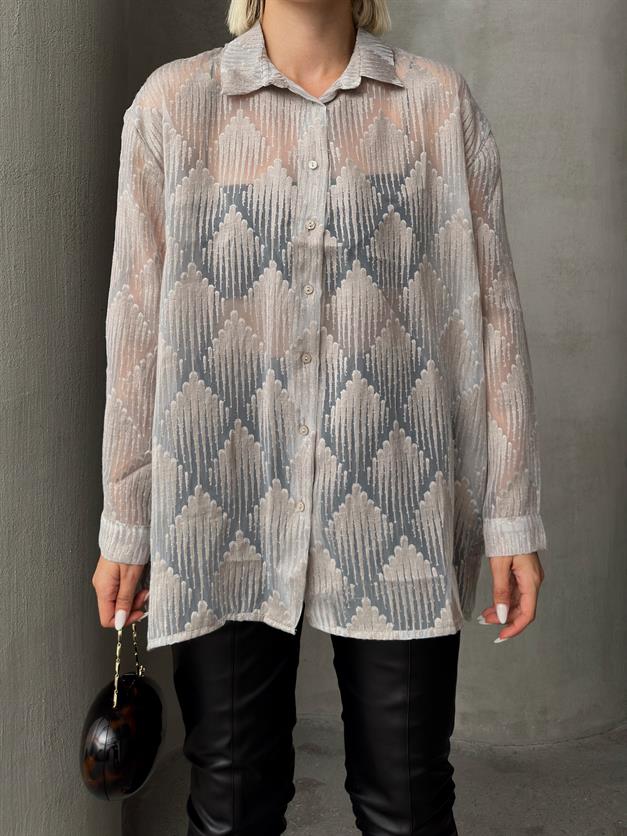 Patterned Transparent Shirt IVORY 9252
