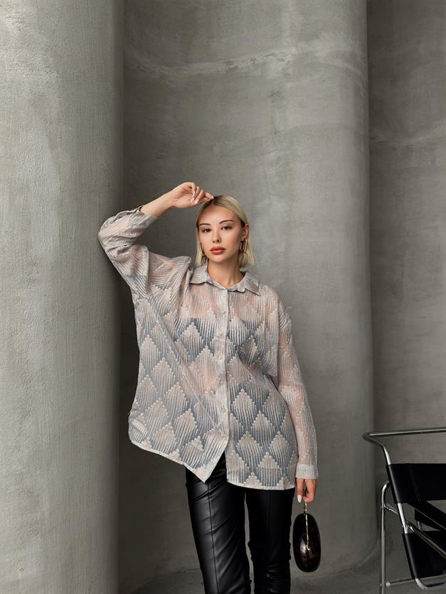 Patterned Transparent Shirt IVORY 9252