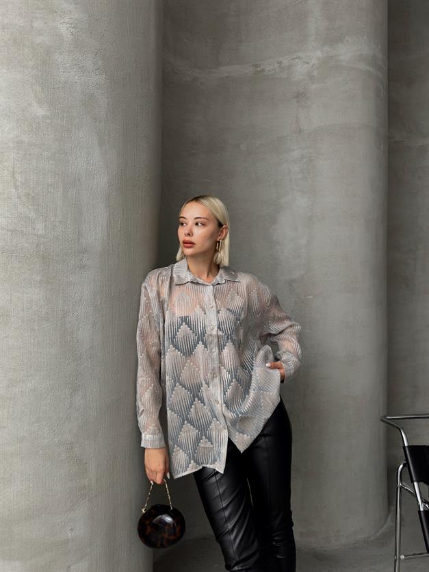 Patterned Transparent Shirt IVORY 9252