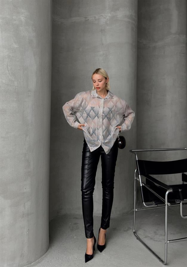 Patterned Transparent Shirt IVORY 9252