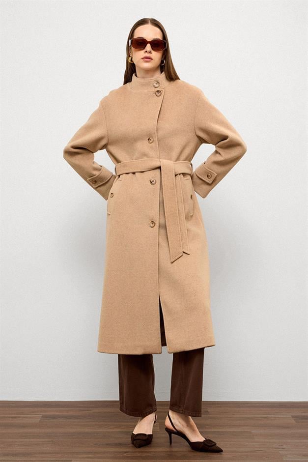 Stand Collar Oversize Long Coat BEIGE 3124